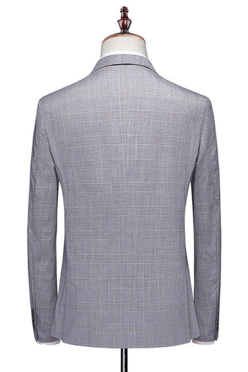 Grå 3-delad Notched Kavajslag Enkelknäppt Män Kostymer